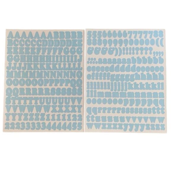 Stickers Letters Alphabet Upper Lower Case Numbers Symbols 2 Sheets Light Blue - Picture 1 of 6